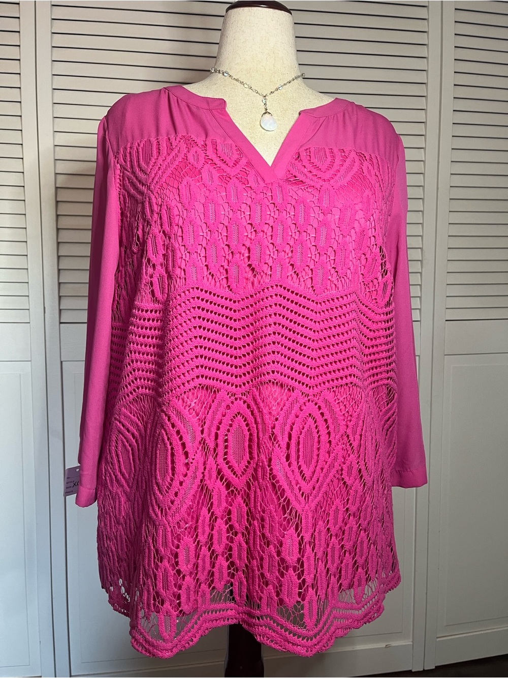 Valerie Stevens Hot Pink Crochet Lace Tunic Top